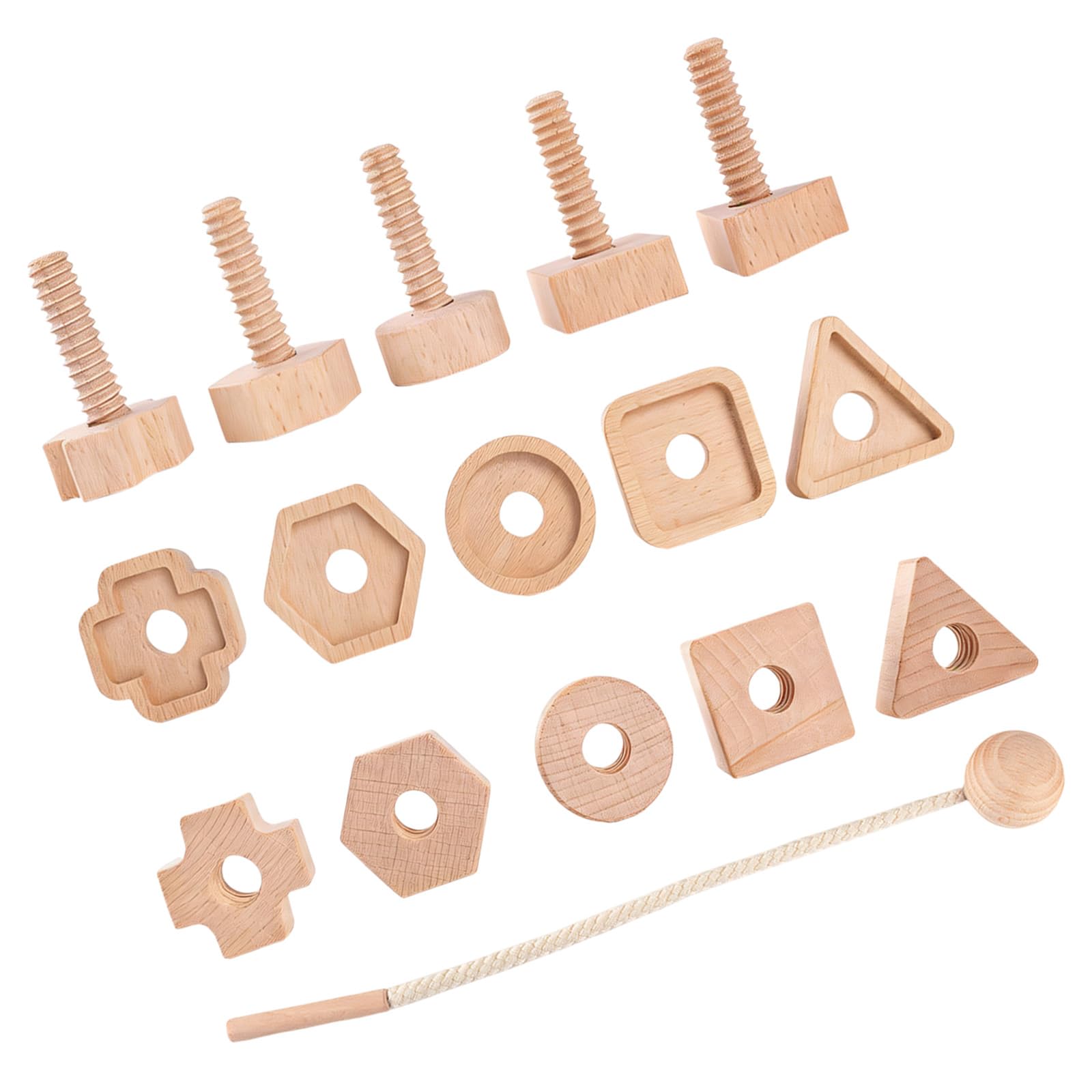 Fsviprx Safe Wooden Screw Nut Threading Toy for Kindergarten Kids, A