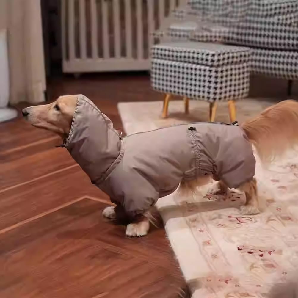 YPDOPORA Dog Winter Coat for Dachshund, Cold Weather Dog Warm Coat,Warm Windproof 4-Leg Dogs Jacket with Zipper,Dogs Turtleneck Cozy Jacket Small for Outdoor Walking,Brown,XL