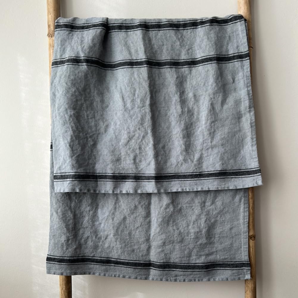 JOWOLLINA Badetuch Saunatuch Strandtuch 100% Leinen Stonewashed Provence (Stripe Ash, 100x150 cm)