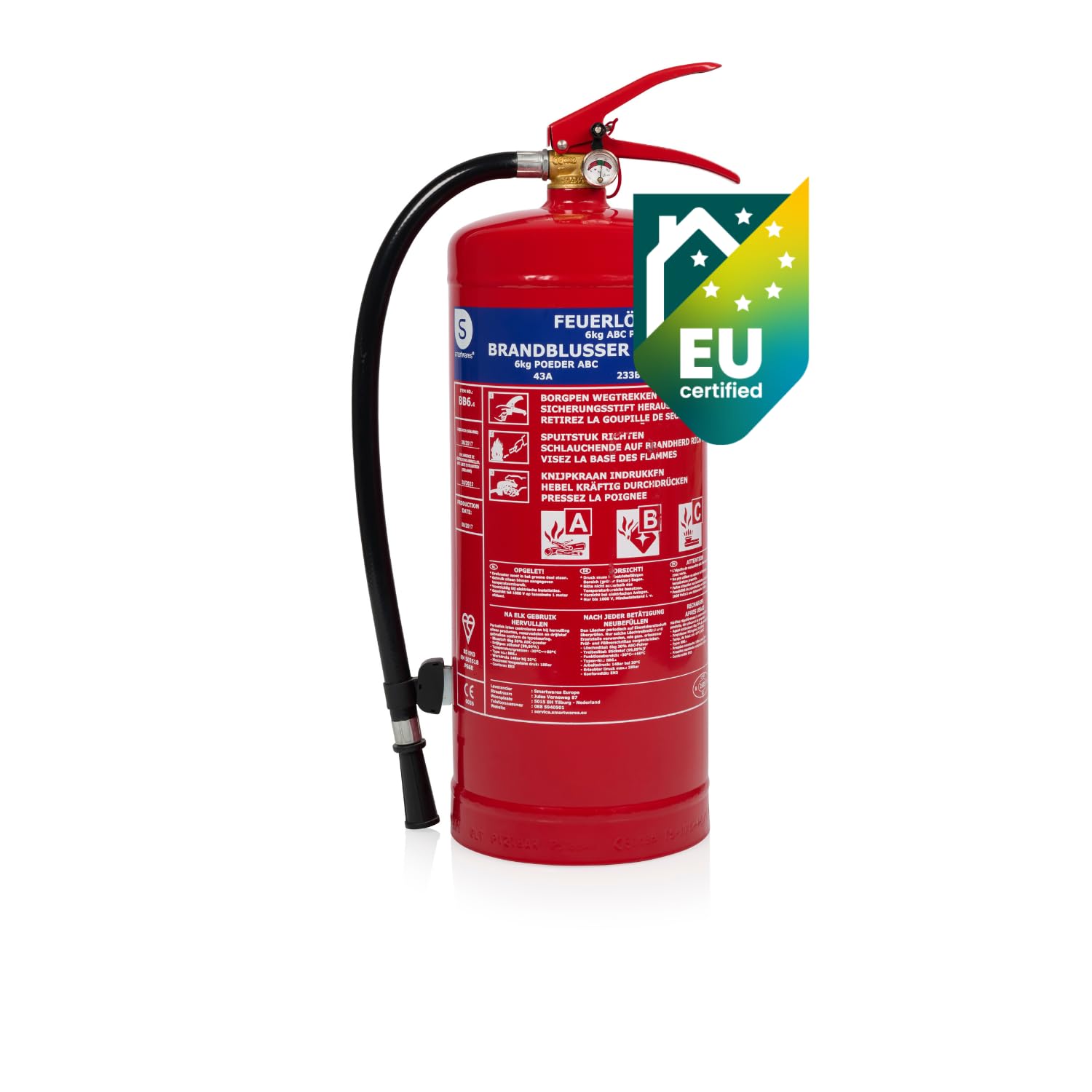 Smartwares - Fire Extinguisher Powder - 6 kg - ABC Classified - FEX-15162