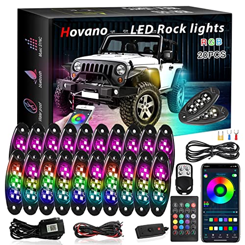 Hovano 20 Pods LED Rock Lights kit | MagicRGB Underglow Lights for Trucks | Multicolor Chasing Neon Waterproof Brake Lights | APP&RF Control | Music Mode | for Car Jeep Truck ATV RZR UTV Off Road