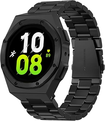 Funda de lujo con correa diseñada para Samsung Galaxy Watch 654 de 1.732 pulgadas, resistente funda protectora militar de metal con correa táctica