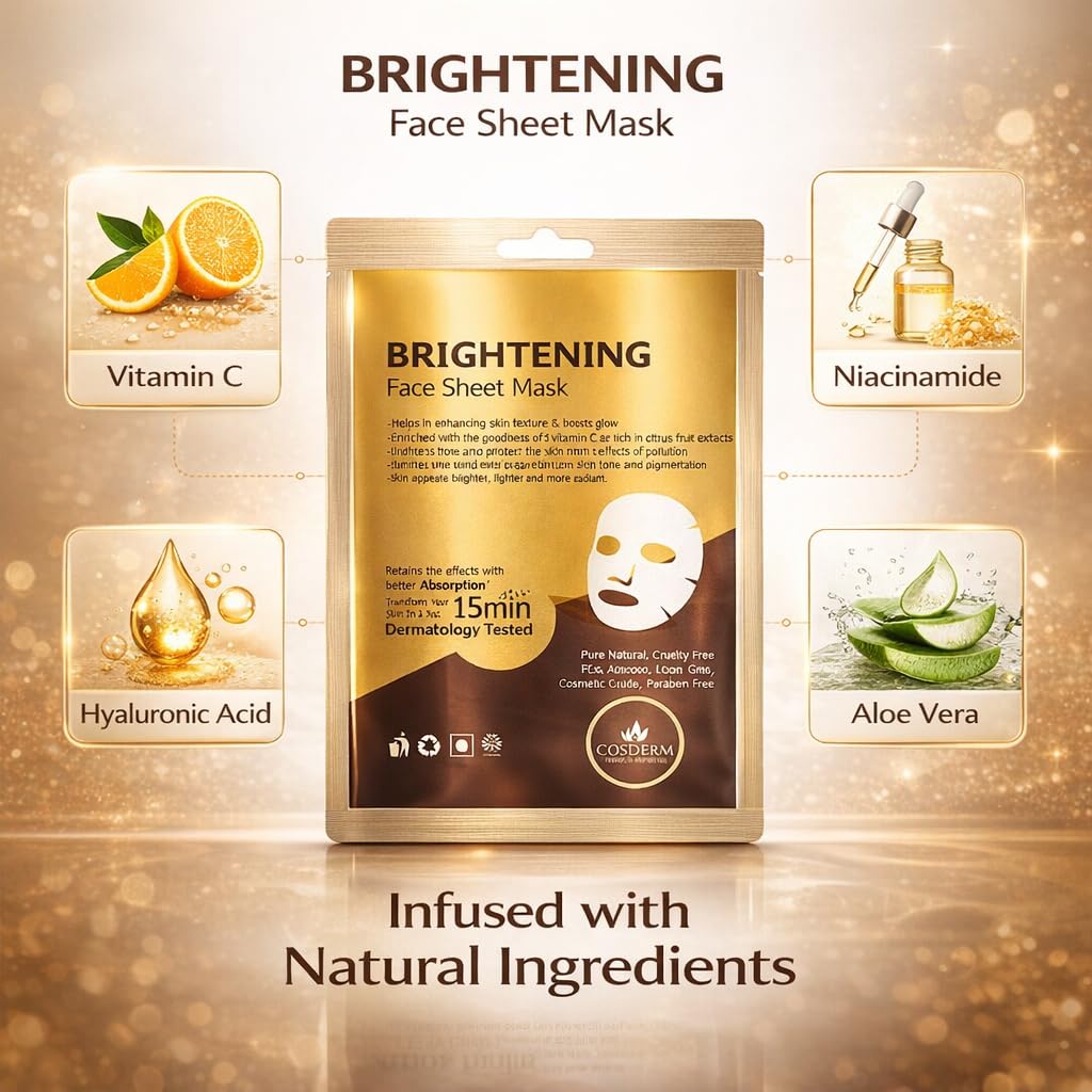 Brightening Face Sheet Mask Pack of 10 | Helps Unify Skin Tone & Enhance Natural Radiance | Refreshing Sheet Mask for Luminous, Even-Looking Skin 2