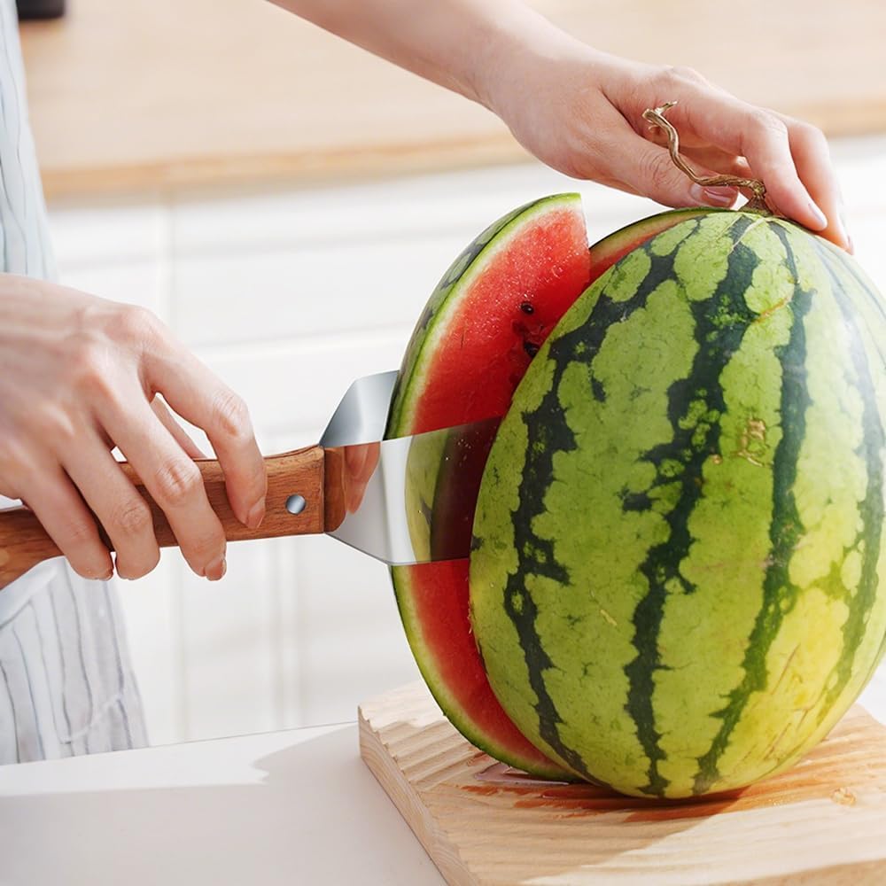 Cortador Triangular Sandía,Cortador Sandía Acero Inoxidable, Herramienta para Cortar Sandía con Mango Madera para Sandías, Melones, Melón Verde y Más (1 PCS)