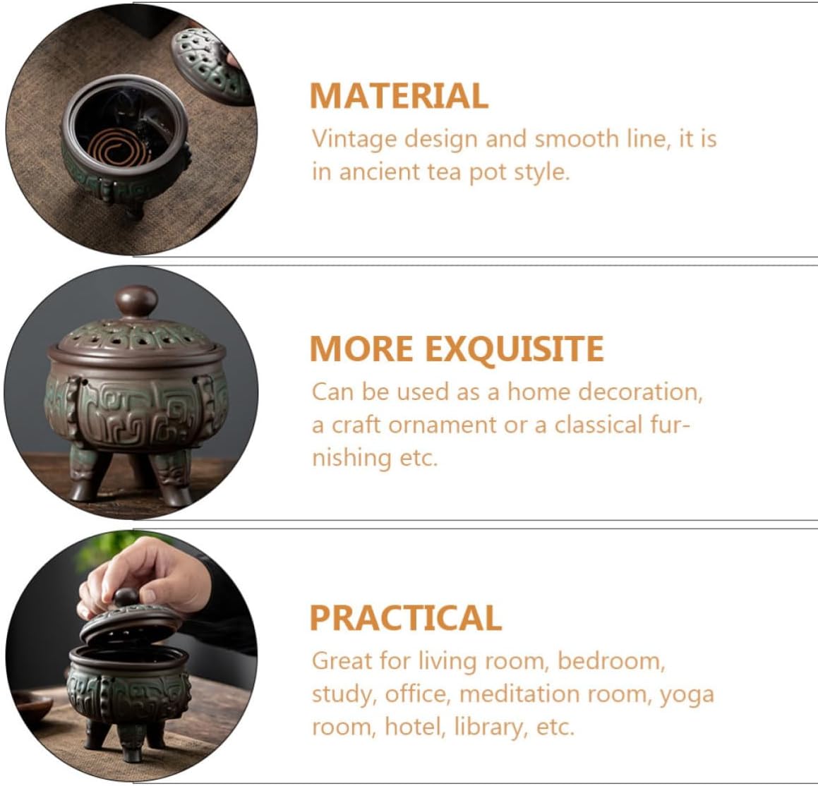 Vintage Ceramic Aroma Stove Decorative Censer for Study Bedroom image 3