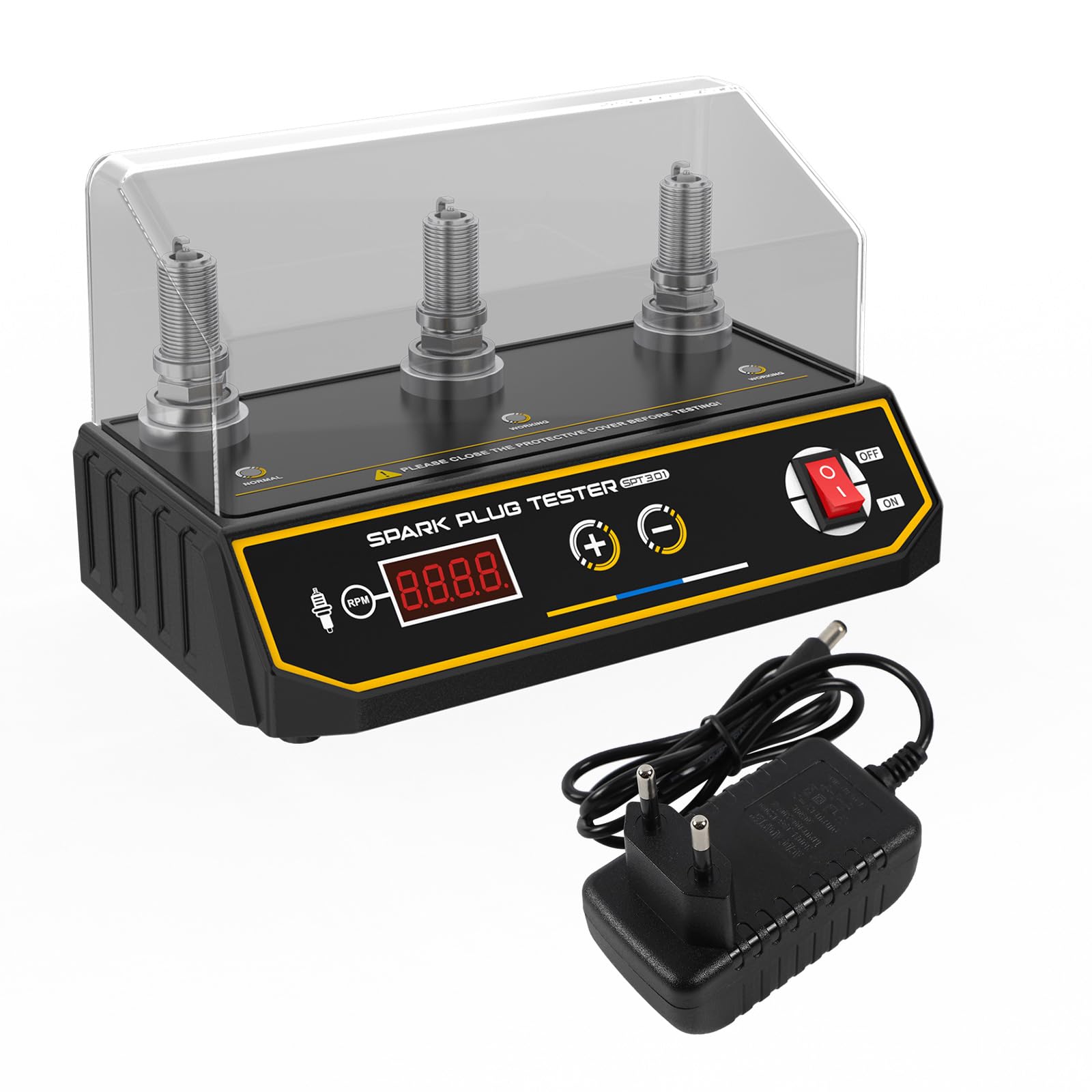 Tester per candele per auto, analizzatore per candele di accensione per motori automobilistici da 220 V Tester di accensione da 200-9000 giri/min con copertura protettiva con presa da 12 mm a tre fori