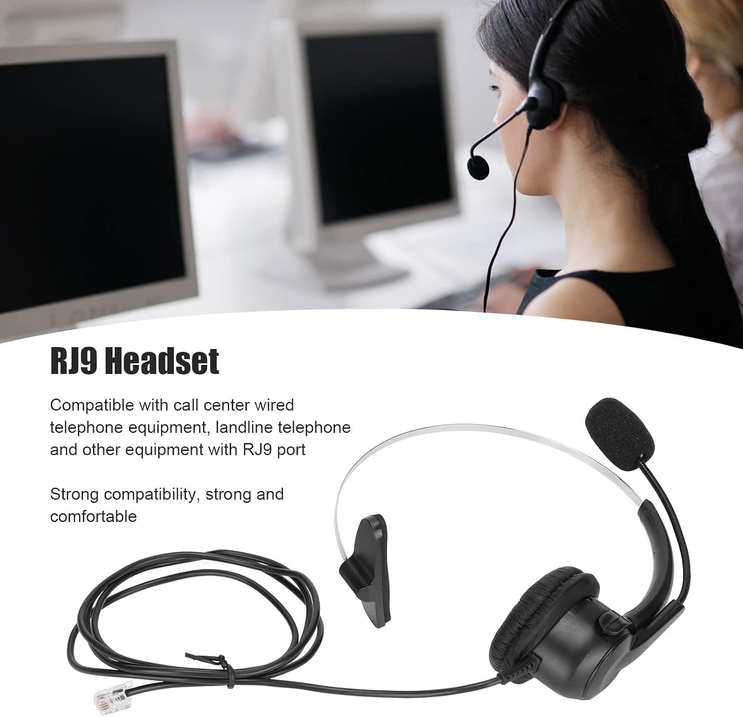 RJ9 Earphone, Ultra Lightweight Phone Headsets Noise Cancelling 150 Ohm Speaker for Office Landline Phone