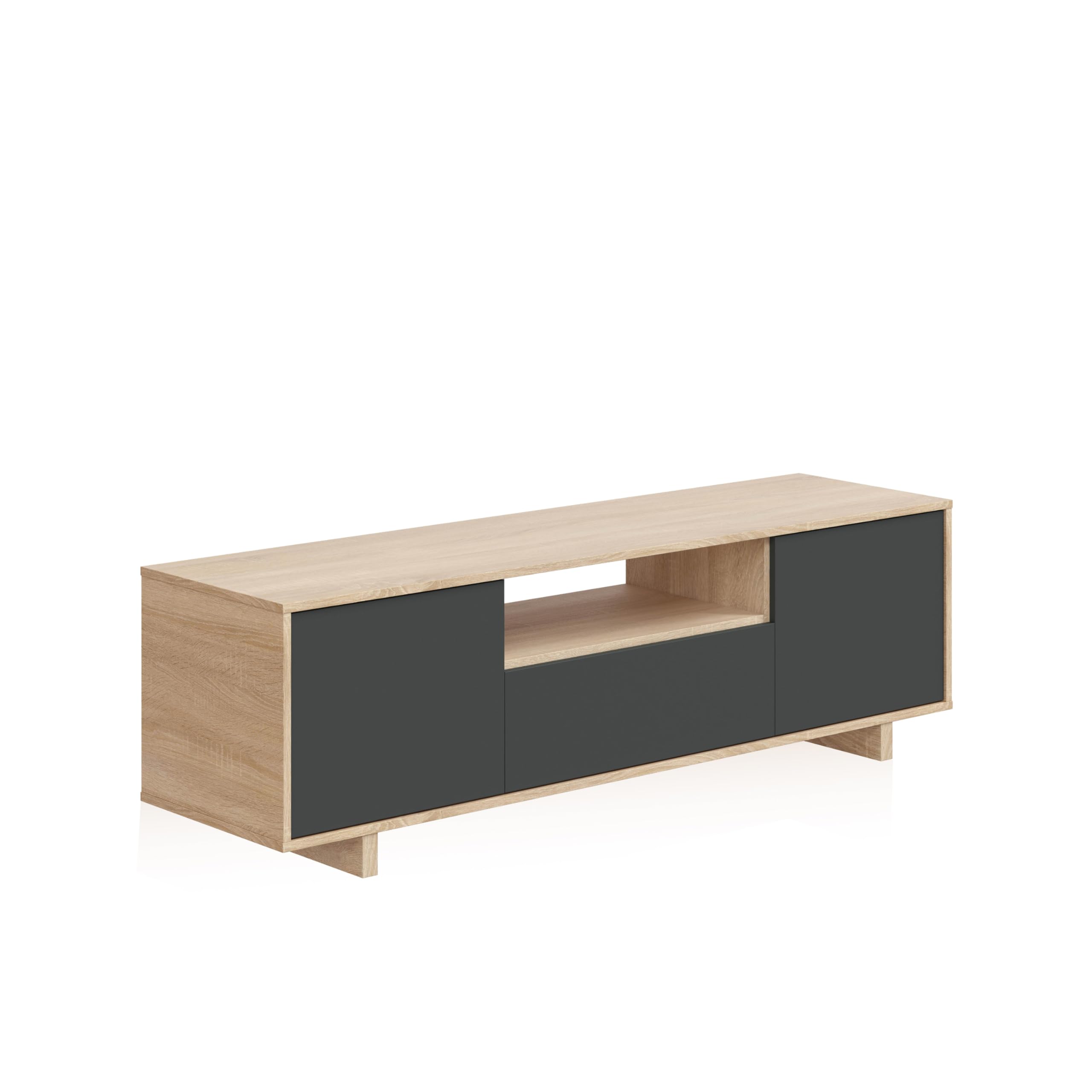 duehome | Modulo TV, Mueble de Salon, Juego de Muebles, Modelo Lino, Acabado en Roble Canadian y Gris Antracita, Medidas: 150 cm (Ancho) x 46 cm (Alto) 41 cm (Fondo)