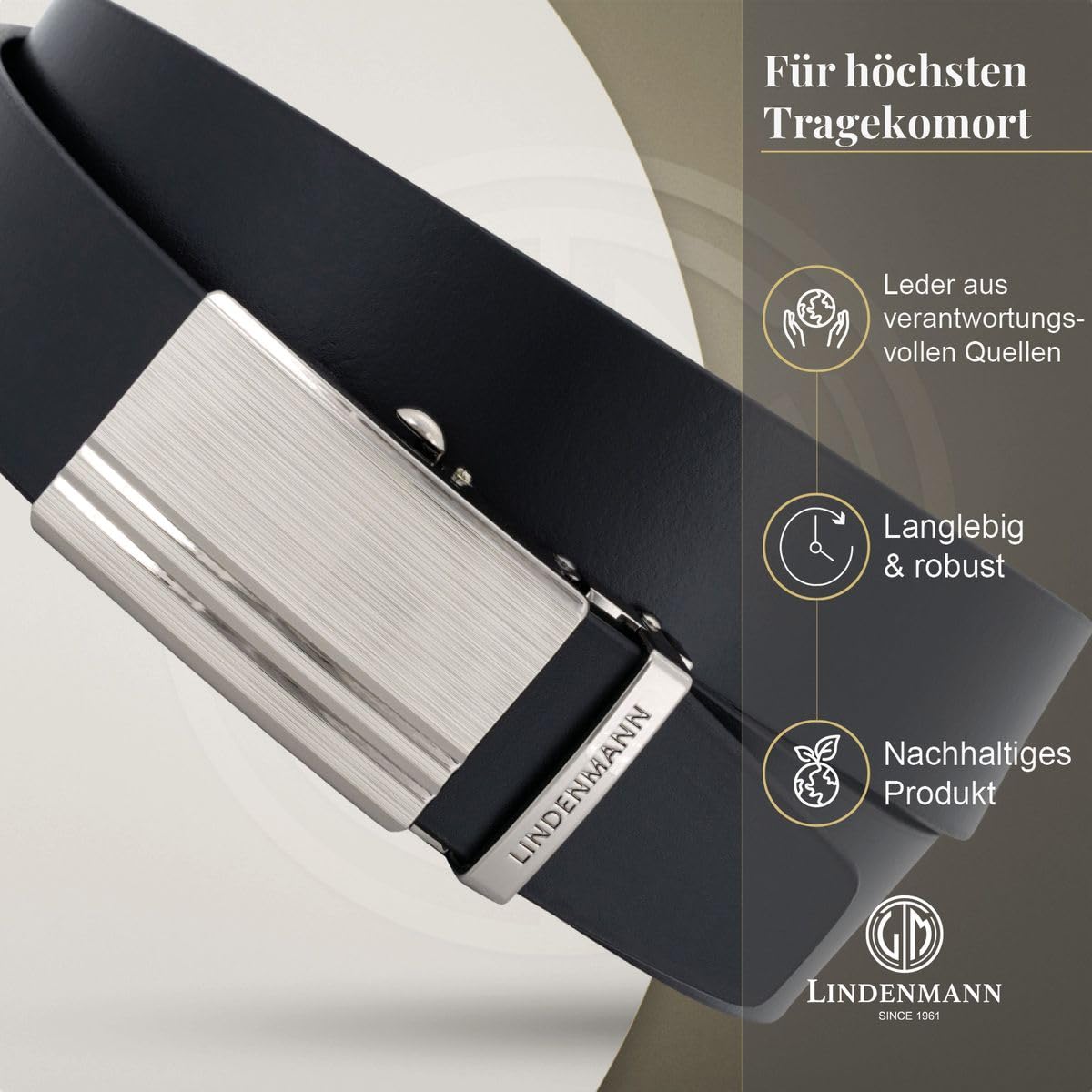 LINDENMANN Herren Automatikgürtel in Schwarz, 35 mm, Rindsleder, mit Automatikschließe, stilvoller Gürtel für Business, Chinos und gepflegte Alltagslooks