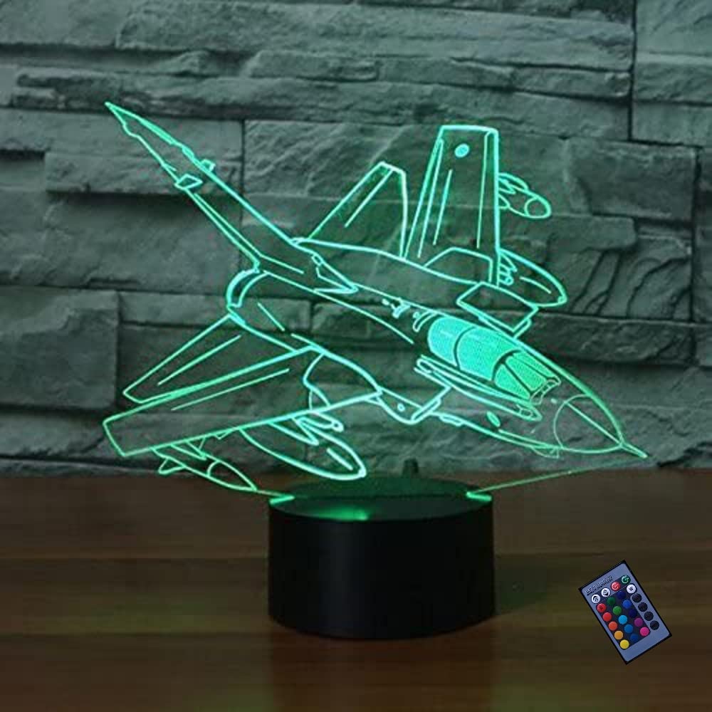 Ytdzltd Red Optical Illusion 3D Fighter Night Light 16 Colors Changing Remote Control Usb Power Touch Switch Decor Lamp Led Table Desk Lamp Brithday Children Kids Christmas Xmas Gift