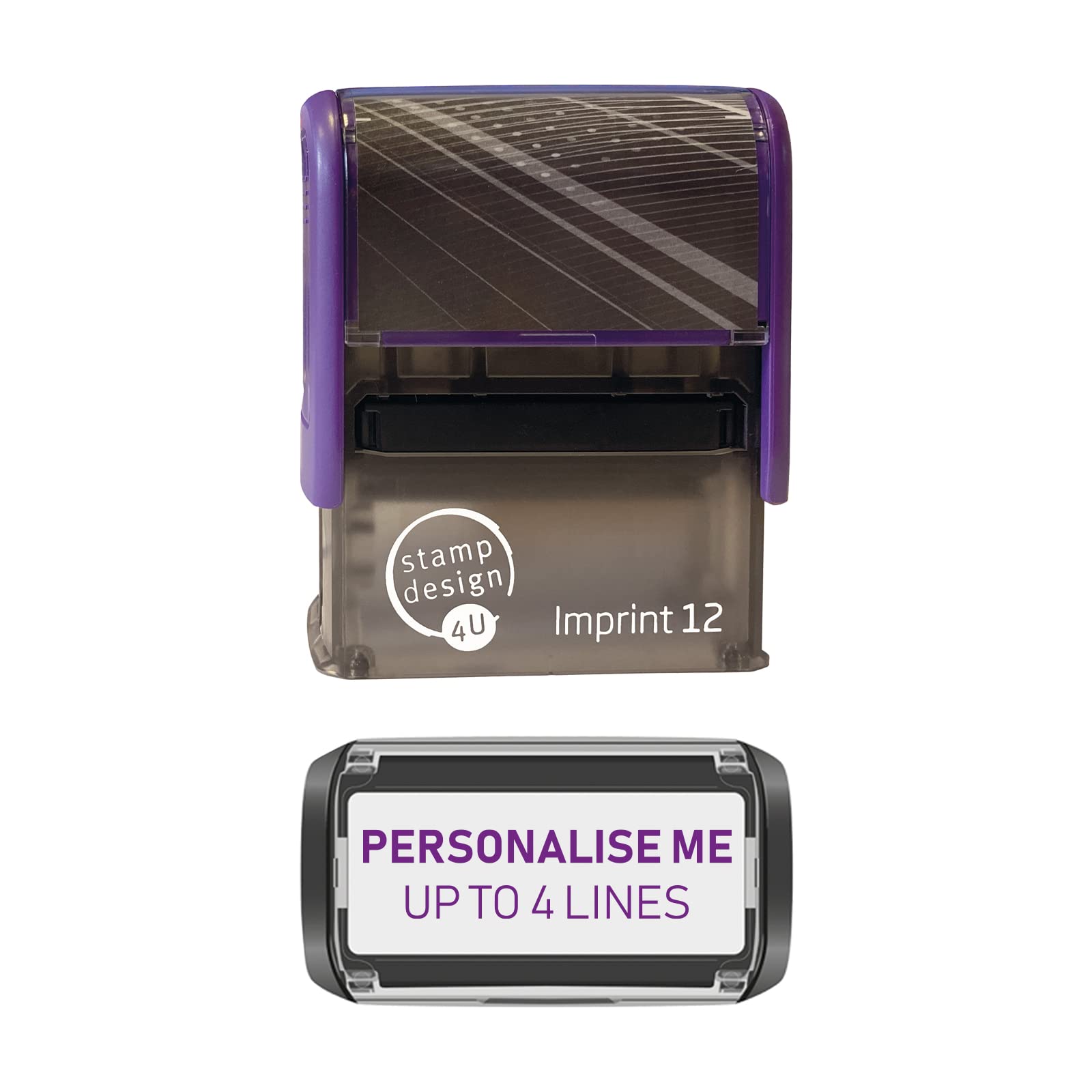 Stamp Design 4 U- Imprint 12-4 Line Personalised Stamp- Premium, Custom Made, Self-Inking, Business Address, Rubber Stamp- Violet Ink- 48 x 18mm