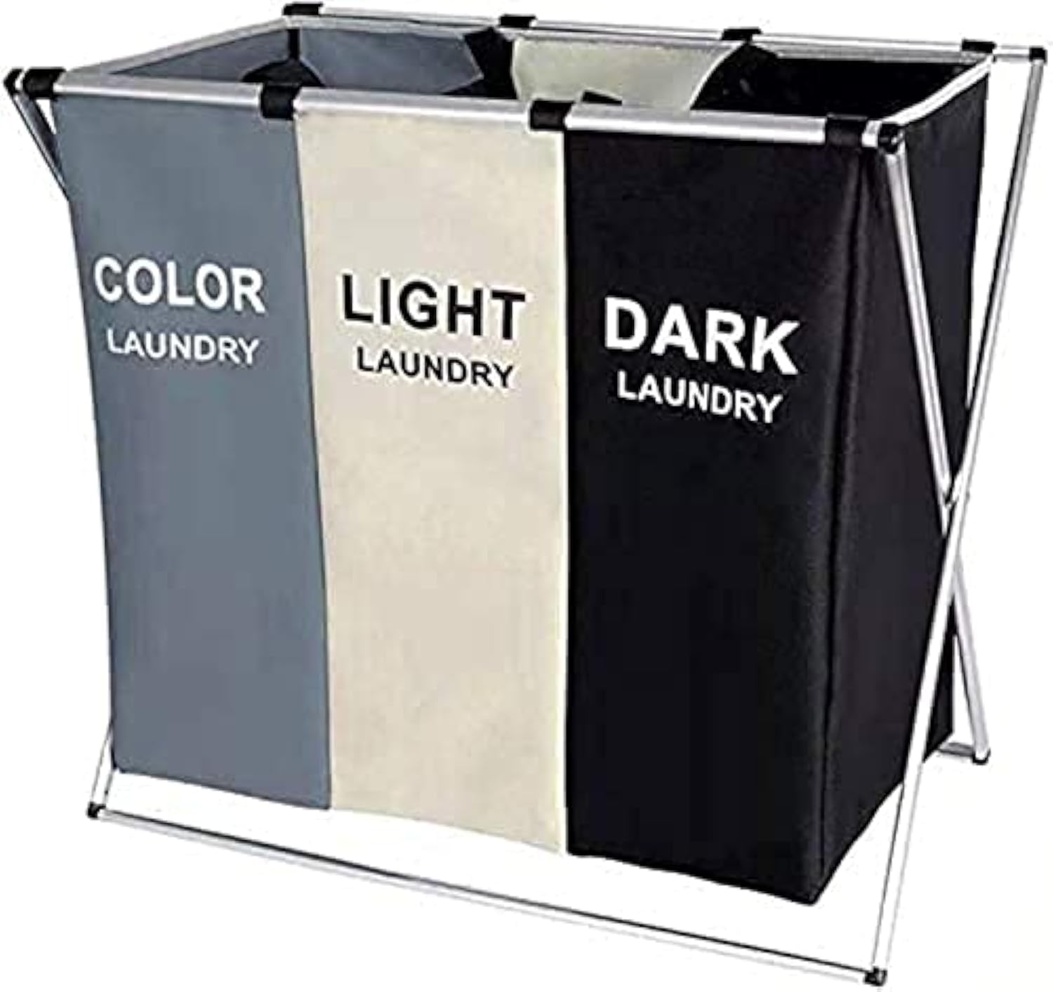 Laundry basket clothes hamper 135l 3 sections clothe sorter bin,foldable waterproof organizer bag with aluminum frame,washing storage dirty clothes basket for bathroom washroom bedroom