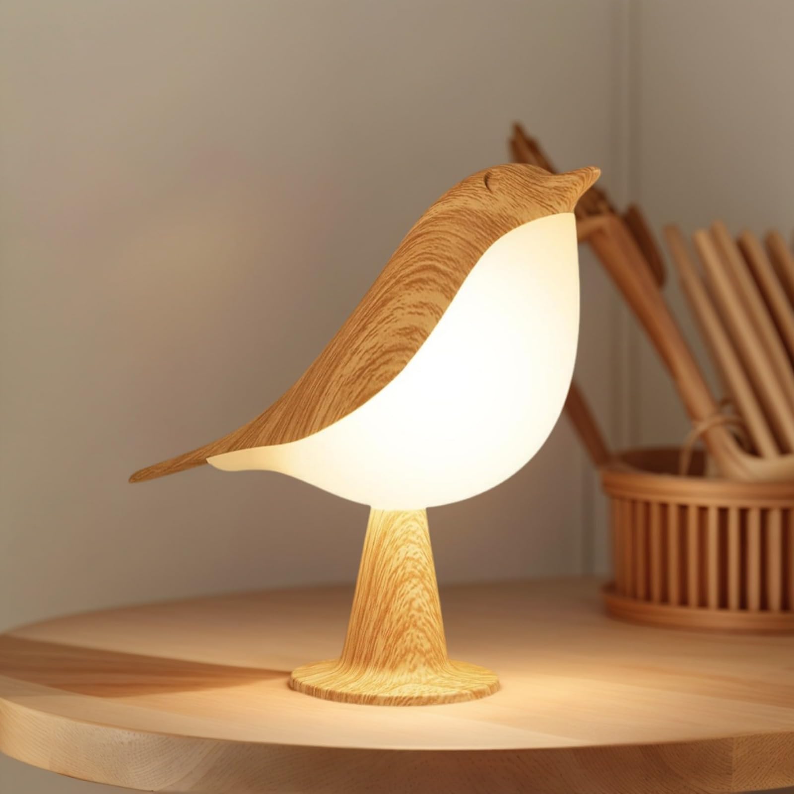 Cordless Bird-Shaped Table Lamp | 3-Color Touch Night Light, 2600mAh Rechargeable, Detachable & Aroma Diffuser for Kids' Room Decor (Yellow)