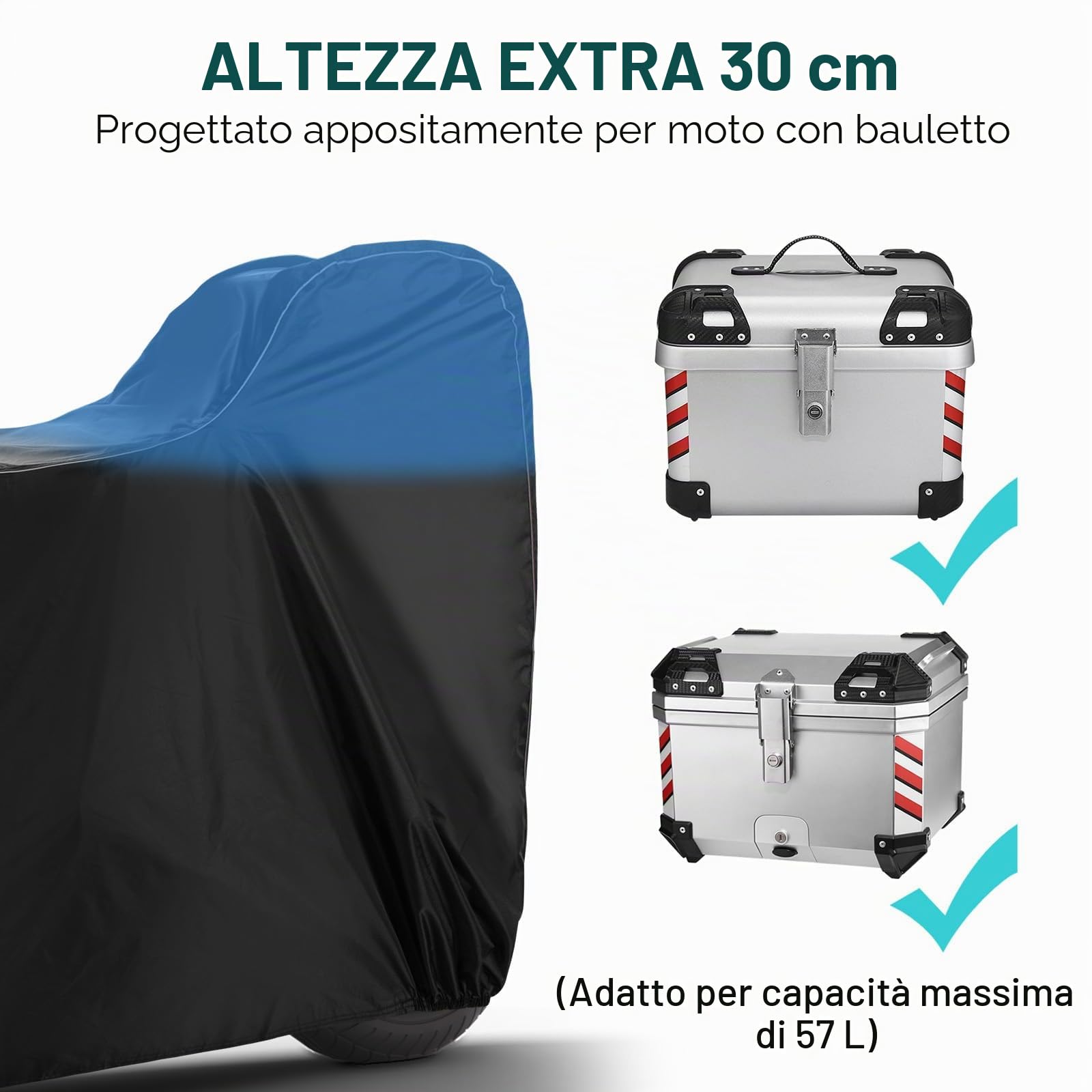 Favoto Telo Coprimoto Impermeabile Esterno Telo Moto Tessuto Oxford 300D e Scooter Elettrici con Bauletto, Strisce Riflettenti e Foro per Serratura 245cm x 105cm x 130cm