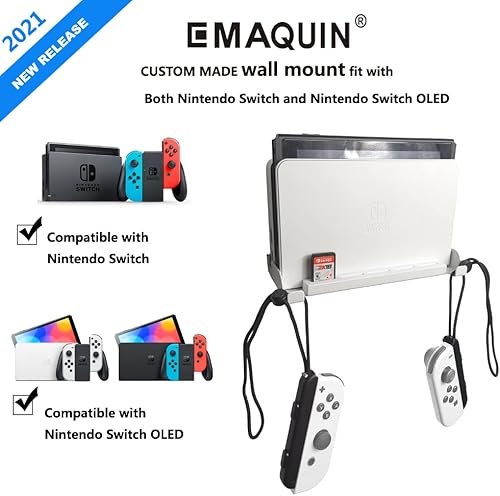 Miniatura 2 de Soporte de pared para Nintendo Switch y Nintendo Switch OLED (sin taladro, metal resistente, 5 ranuras para tarjetas de juego, fácil instalación,