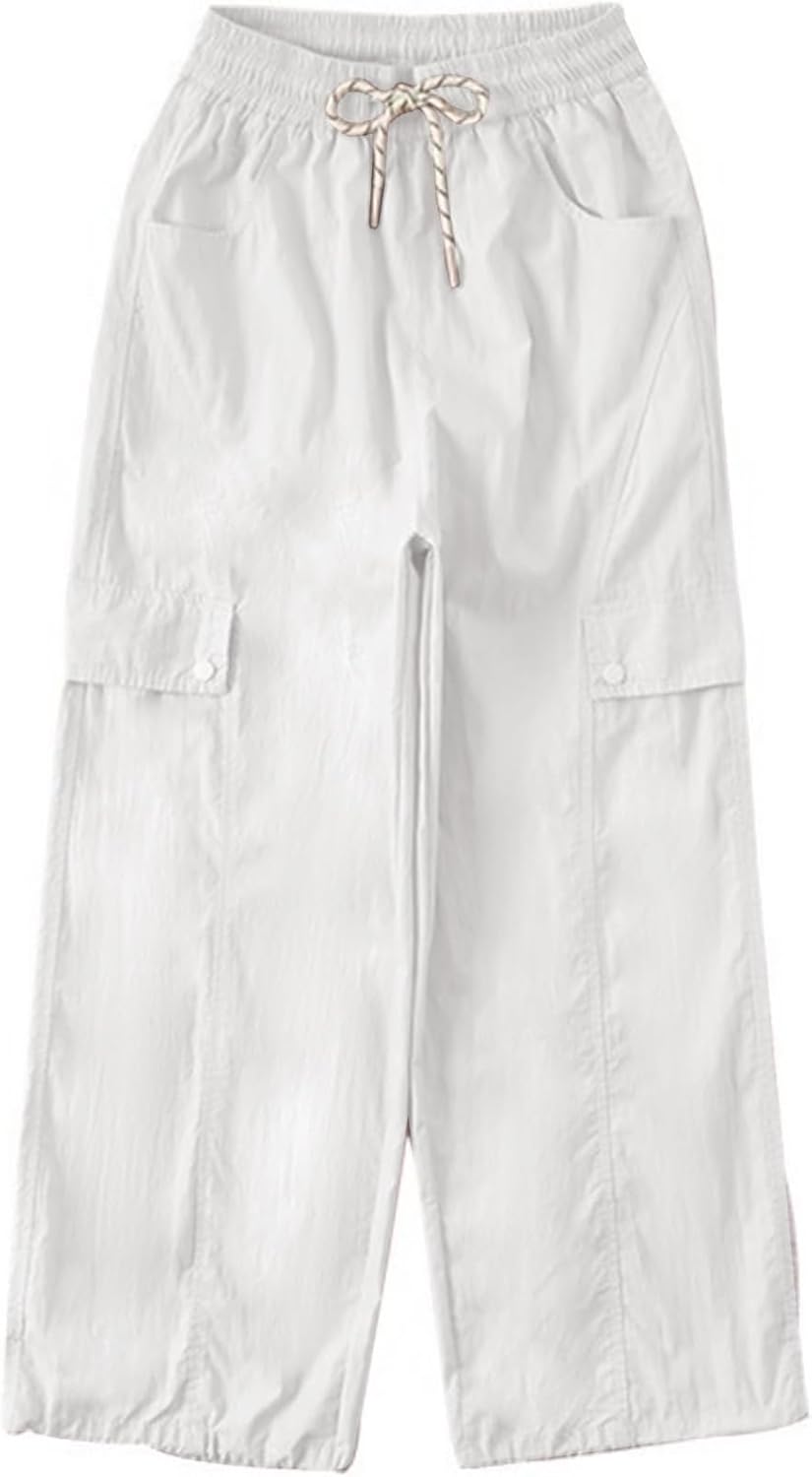 Girls Cargo Pants Y2K Baggy Straight Wide Leg Drawstring Jogger Pants with Pocket - Image 4