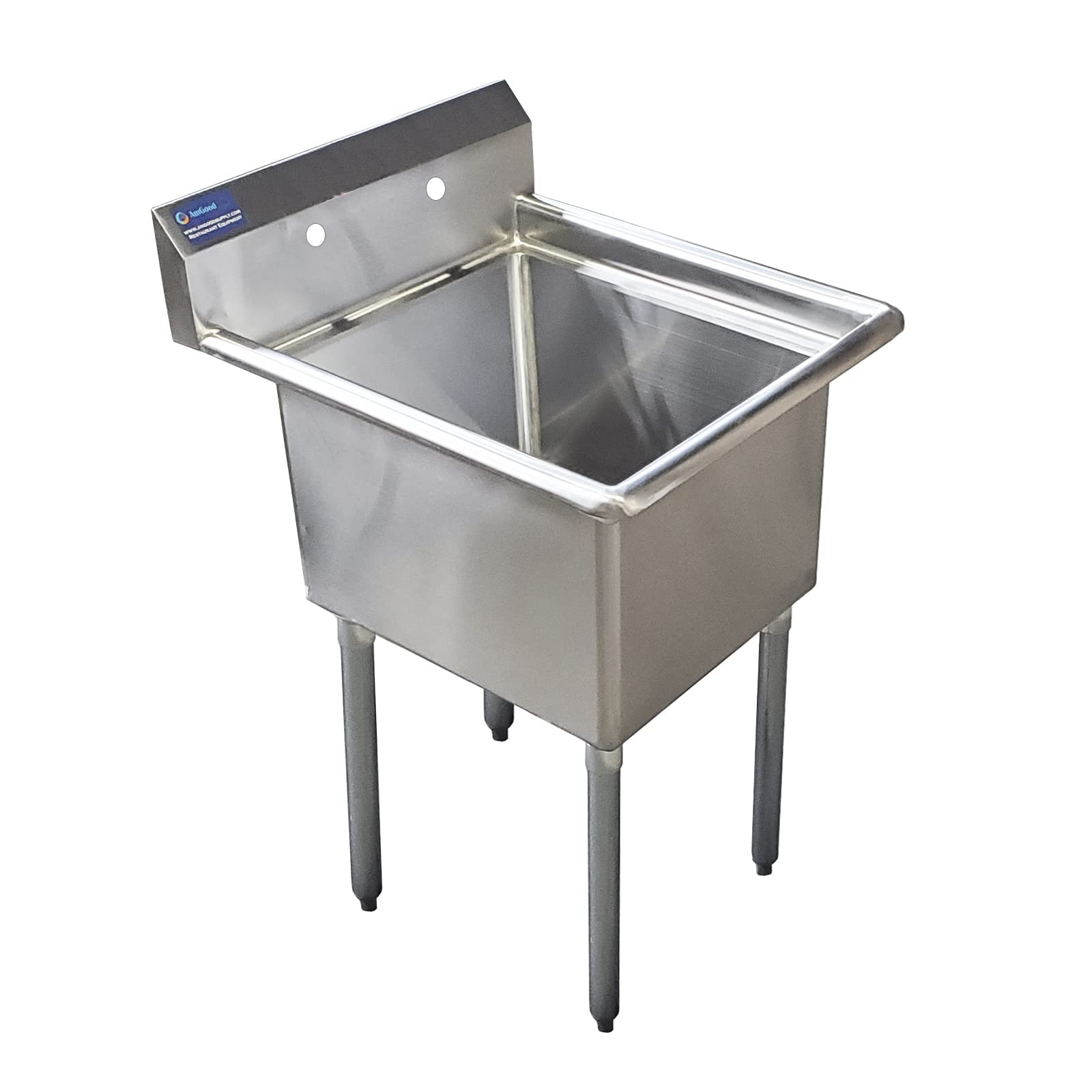 AmGood 1 Compartment Commercial Sink - 29-1/2 x 30 in. Overall - 24 x 24 x 14 in. Bowl - NSF 18-Gauge 304 Stainless Steel Restaurant Prep &amp; Utility Sink (No Faucet)
