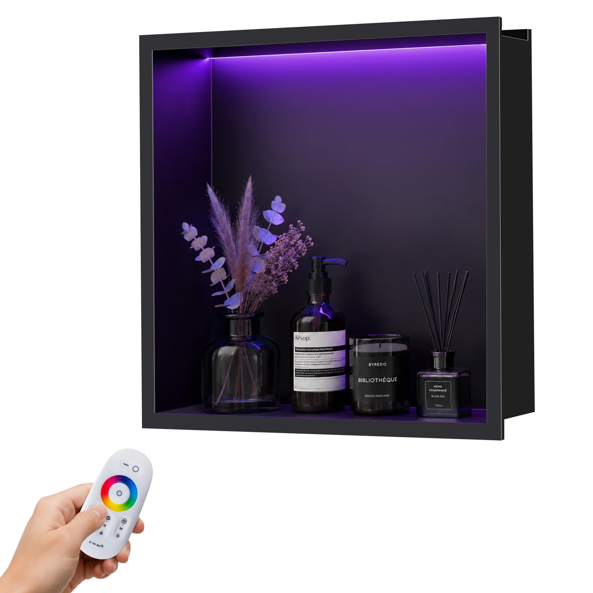 FTL Black RGB Shower Niche with Remote 343x343x100mm 304 Stainless Steel — image 1