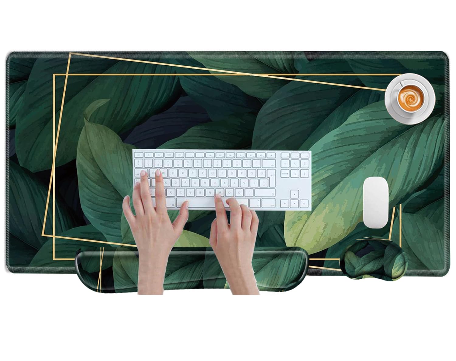 Gaming Mouse Pad 31.5 x 15.75 Inch Green Leaf Desk Mat Extended Large Keyboard Pad Non Slip Computer Mouse Pads Non-Slip Rubber Base and Stitched Desk Pad for Office Work — image 1