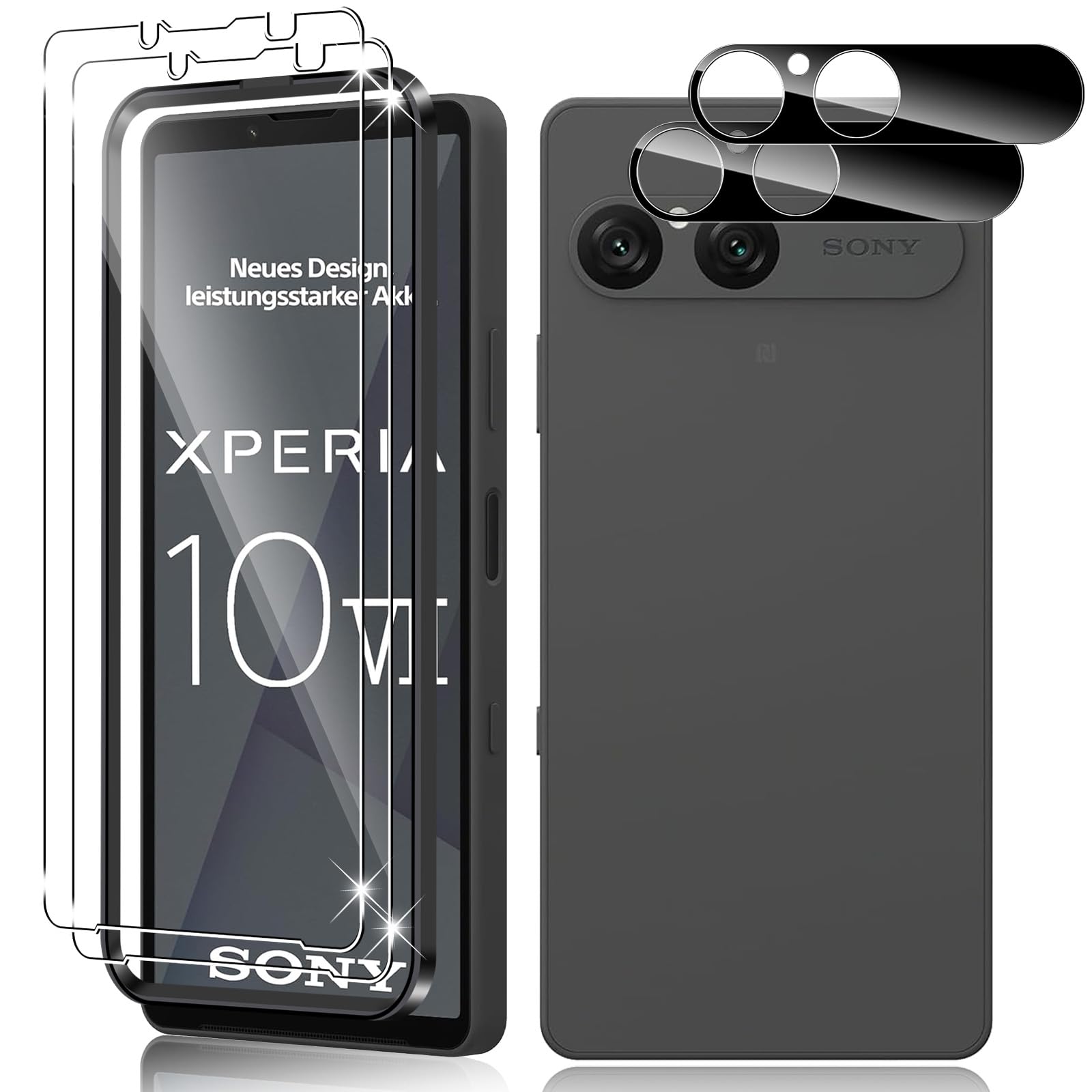 Vanrain Schutzfolie für Panzerglas für Sony Xperia 10 VII, 2+2 Stück Panzer Schutz Glas mit Positionierhilfe und Kameraschutz, 9H Härte Schutzglas HD Klar Anti-Kratze Blasenfrei