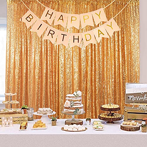 ShinyBeauty Sequin Backdrop 8x8ft Gold Sequin Backdrop Curtain Sequin Curtain Panels Wedding Backdrop Curtain Fabric Gold Sequin Curtains Glitter Backdrop for Photography (8FTx8FT, Gold)