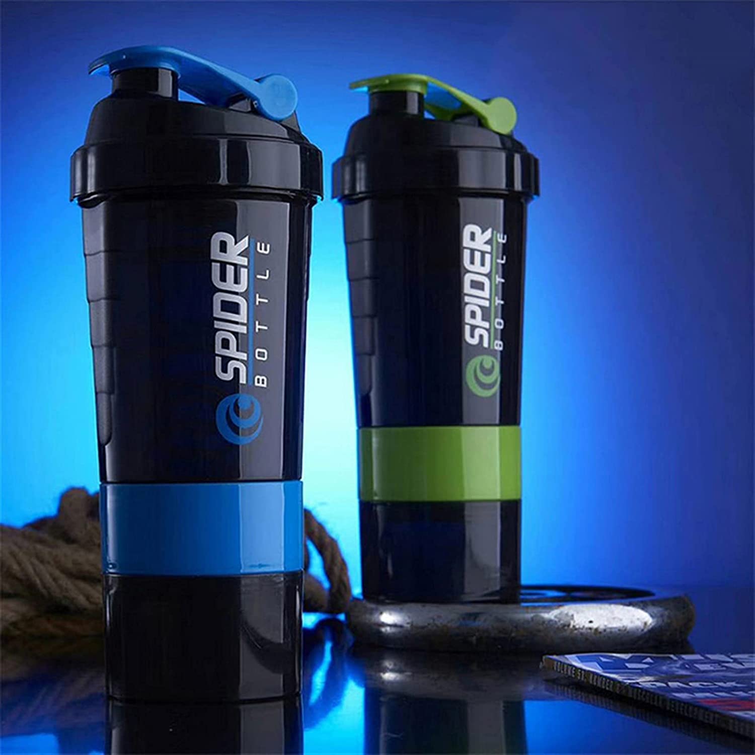 Wasserflasche für Sport Proteinpulver-Shake-Flasche Fitness-Studio-Trinkflasche Mehrfarbige Kunststoff-Wassermisch-Shaker-Wasserflasche Nachhaltige Wasserflasche (Blue : A White, Size : 500ml)