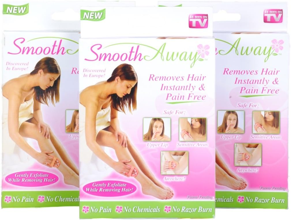 Lot of (3) Smooth Away Hair Removal System - Removes Hair Instantly and Pain Free Includes Travel Case, Large Applicator, Small Applicator, 5 Large flex-crystal replacement pads, 5 small flex-crystal replacement pads