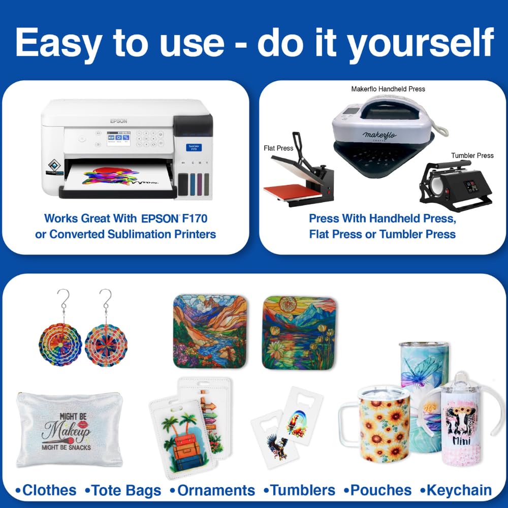 Makerflo Papel de sublimación, 100 hojas de 8.5 x 11 pulgadas, sublimación de transferencia de calor para vasos, camisetas, fundas de teléfono, tazas, calcomanías imprimibles, regalos de Navidad,