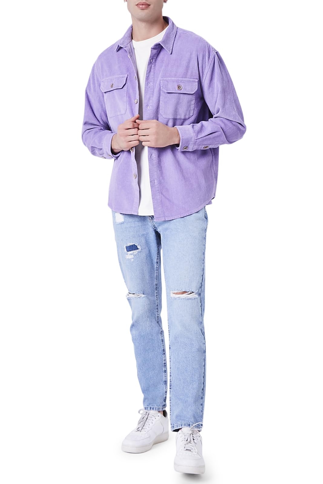 Jeans Straight-Leg effet distressed Forever 21 en denim clair coupe ample décontractée