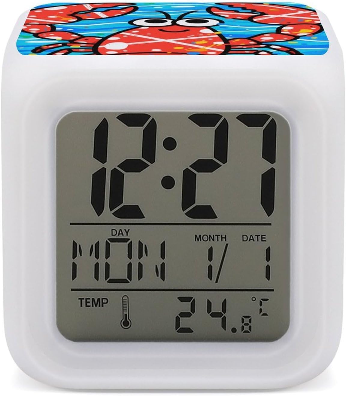 Cute Crab Alarm Clock NightLight Alarm Clock with 7 Color Changing Night Light Smart Digital Clocks Temperature Date for Heavy Sleepers Simple Operation Easy to Use