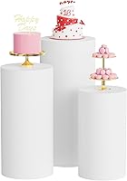 Wokceer 3pcs Spandex Cylinder Pedestal Covers for Parties - Elastic White Pillar Stand Covers for Weddings, Birthdays (S/M/L Sizes)