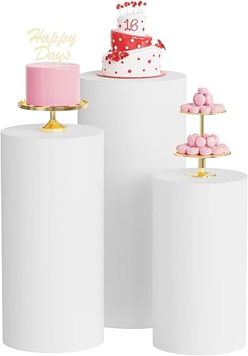 Miniatura 79 de Wokceer Fundas de soporte de pedestal de cilindro para fiesta, 3 piezas, soporte de cilindro dorado de elastano para cubiertas de fiesta, soporte