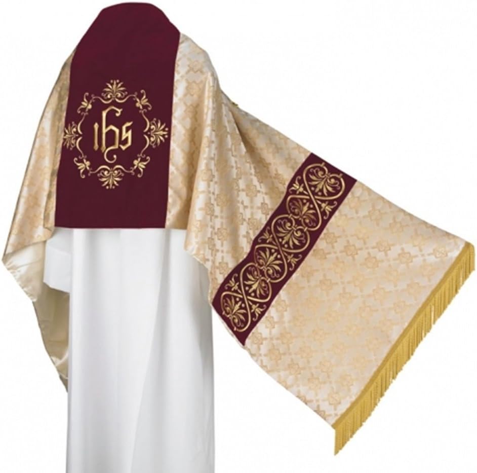 Satin Gold Cross Jacquard Embroidered Humeral Veil, 96 Inch