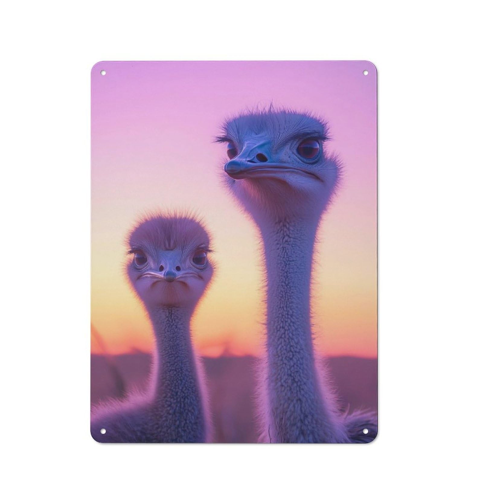 Ostrich Sunset Portrait Decorative Tin Sign 40x30cm, Old Fashioned Vintage Wall Decor for Lounge, Study, Pub Or Wall Gallery