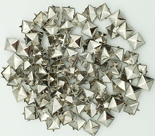 100pcs 10mm Square DIY Leathercraft Metal Punk Spikes Spots Pyramid Studs Nailheads (Silver)