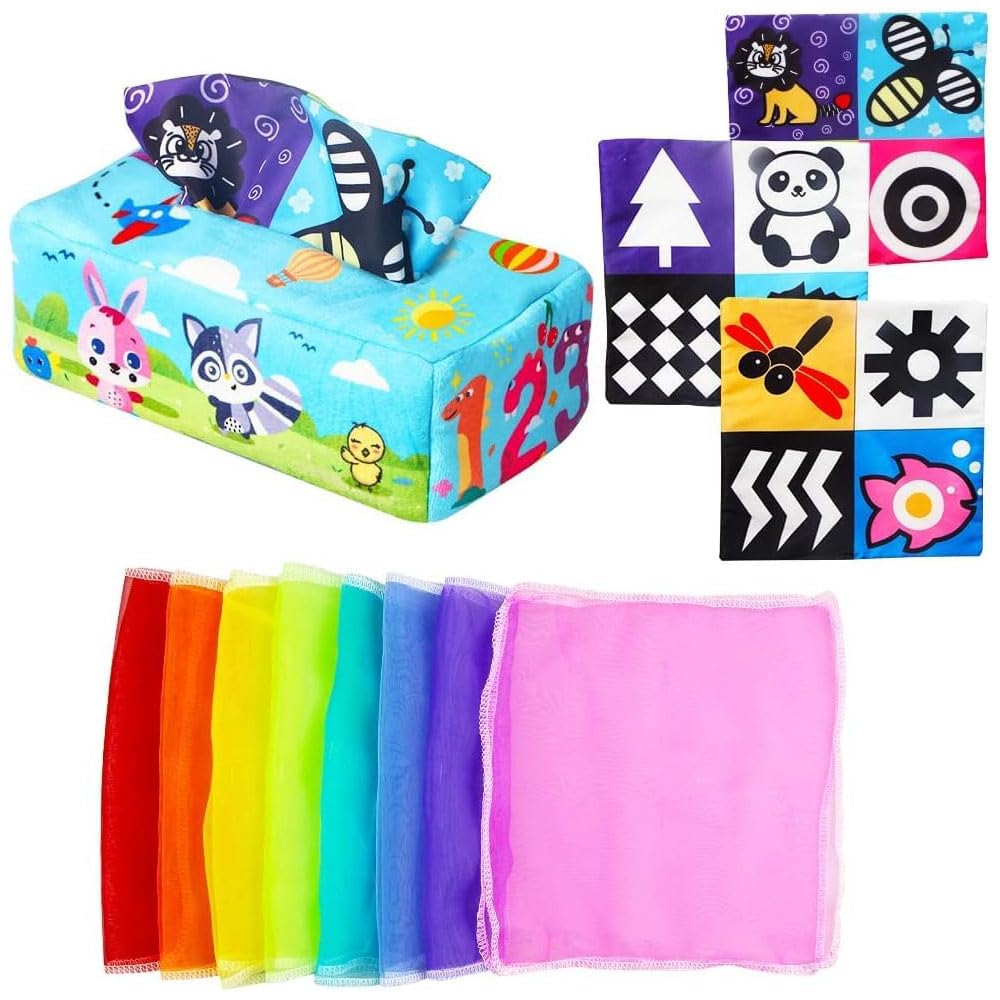 Aputue Soft Paper Box, Kids Tissue Box Toy, Ringing Paper Hands on Creative Toys, Newborns Early Development Activity Toys, Intellectual Sensory Soothing Toys for Girls and Boys