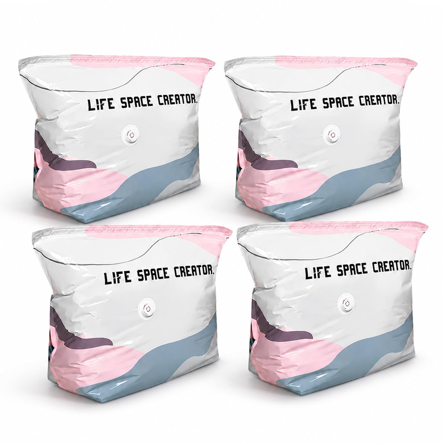 Photo 1 of 4Pcs No Pump Vacuum Storage Bags, Large Better Life Space Bags Cube Capacity Vacuum Bags for Clothes Bedding Comforters Off?Season Gear (Pink white)