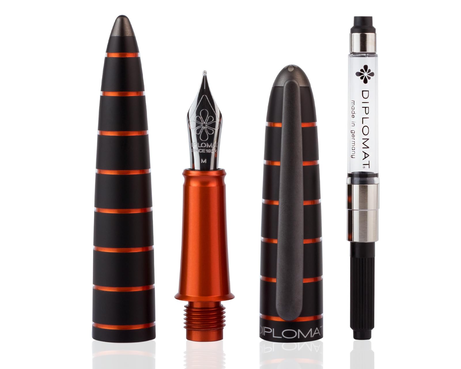 Diplomat Elox Füllhalter-Set Ring Schwarz Orange, Tinte und Lederetui