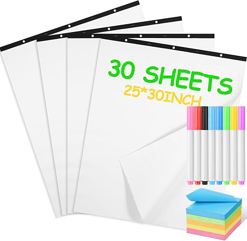 Thenshop 4 piezas de papel de caballete adhesivo para profesores, papel de caballete de 25 x 30 pulgadas, 30 hojasbloc, papel de cuadros blanco con