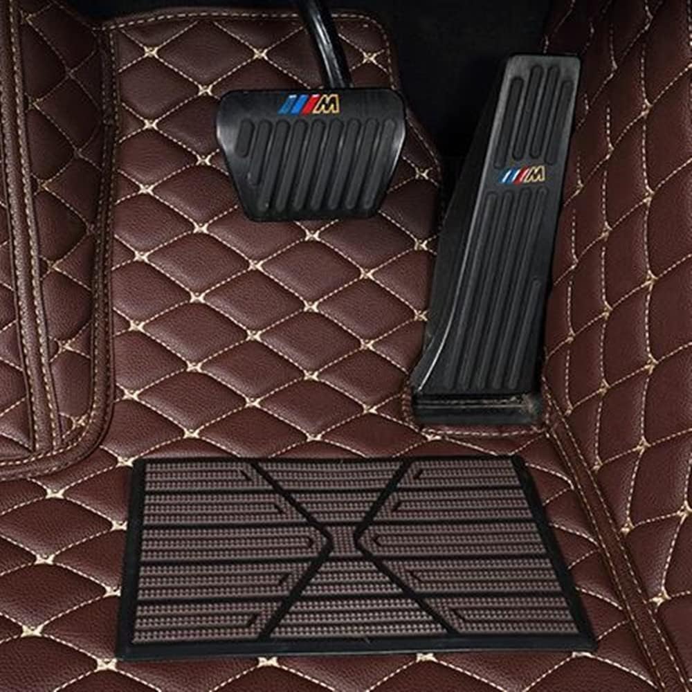 Custom Making Car Floor Mat Luxury Leather All Weather for Most of Car SUV Pickup All Surround Floor Liners (Black Stripe and Brown)