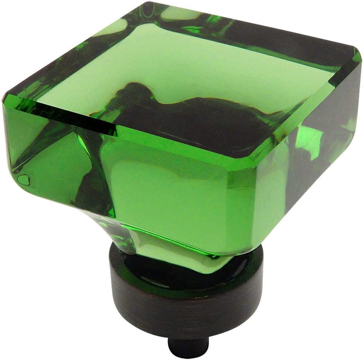 5 Pack - Cosmas 6377ORB-EM Oil Rubbed Bronze Cabinet Hardware Square Knob with Emerald Green Glass - 1-3/8" Square