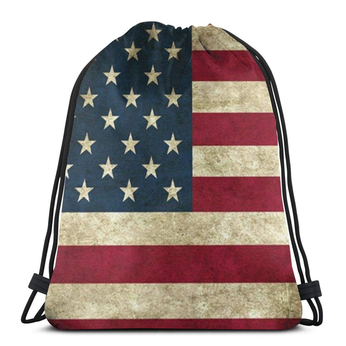 Vintage American Flag Drawstring Backpack Bag Women & Men Sport Gym Sack Cinch Bag for Shopping Hiking Travel Beach
