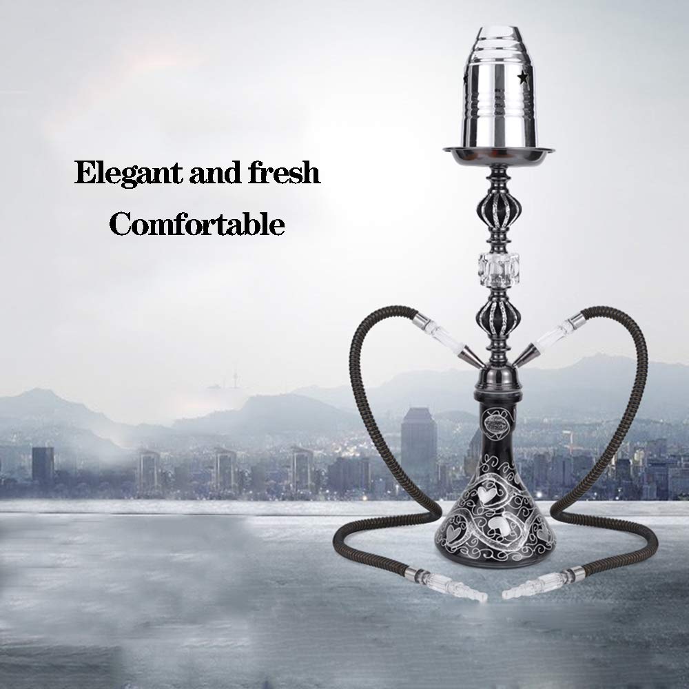 Cachimba Shisha Hookah Kit Set Hookah de Vidrio de 2 Mangueras, con Hookah Bowl Clip de Carbón Gratis Papel de Aluminio Y Boquilla Juego Completo de Hookah,2 Hose