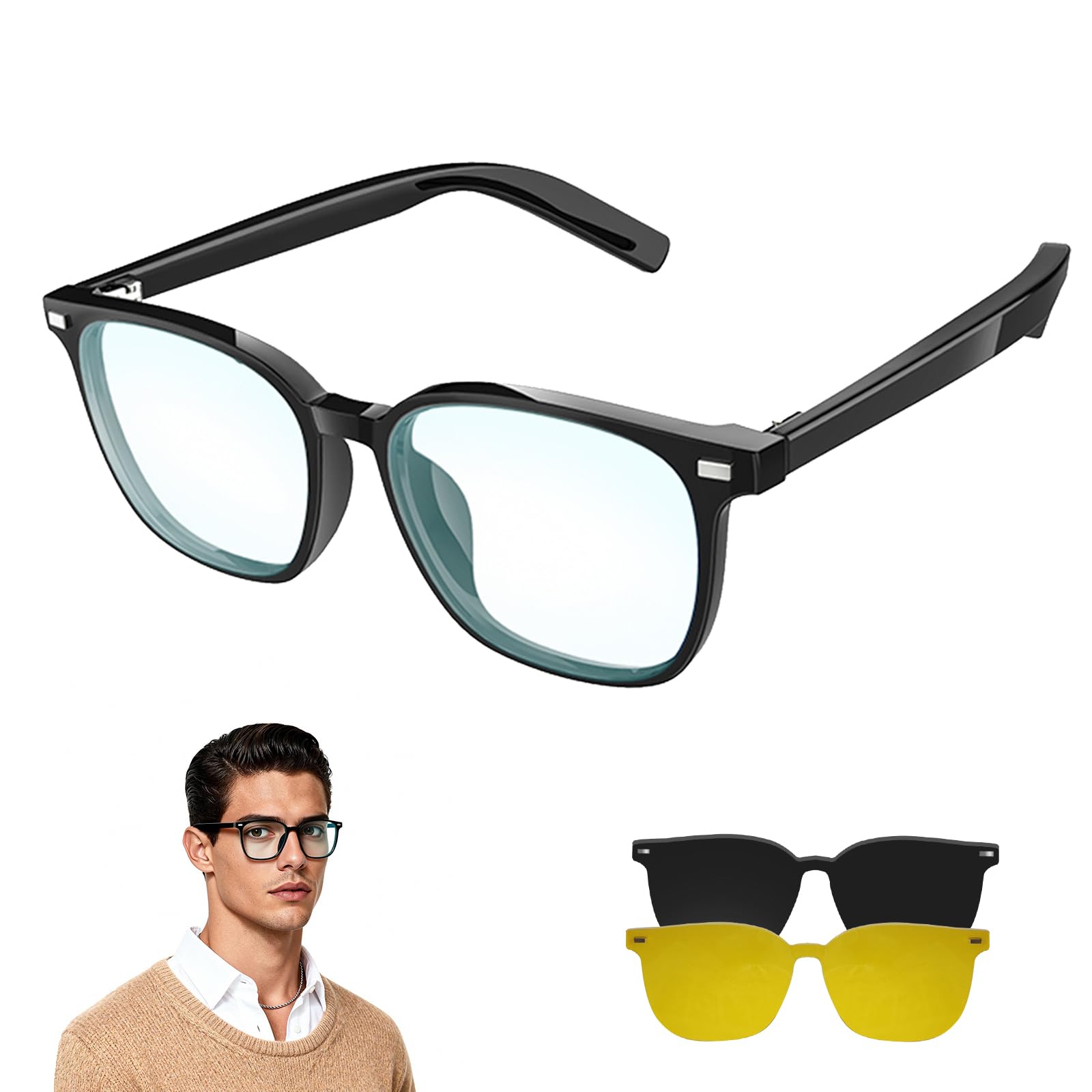 Smart Glasses for Men Women, Bluetooth-Audio Glasses with Clear Blue Light Glasses &amp; UV400 Polarised Magnetic Lenses, Auto On/Off, Call/Music, Unisex Intelligent Sunglasses for Cycling Driving (G05)