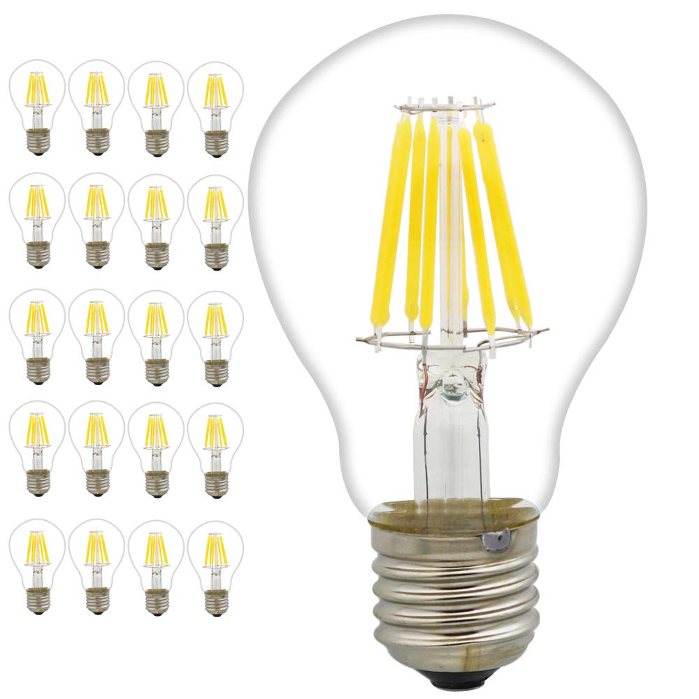 Mengjay 20 Stück E27 LED Classic Lampe ersetzt 60w LED Glühbirne Glühfadenlampe, 8W A60 650LM,2700K warmweiß,Glühfaden Birnen, Filamentstil Klar, Nicht Dimmbar