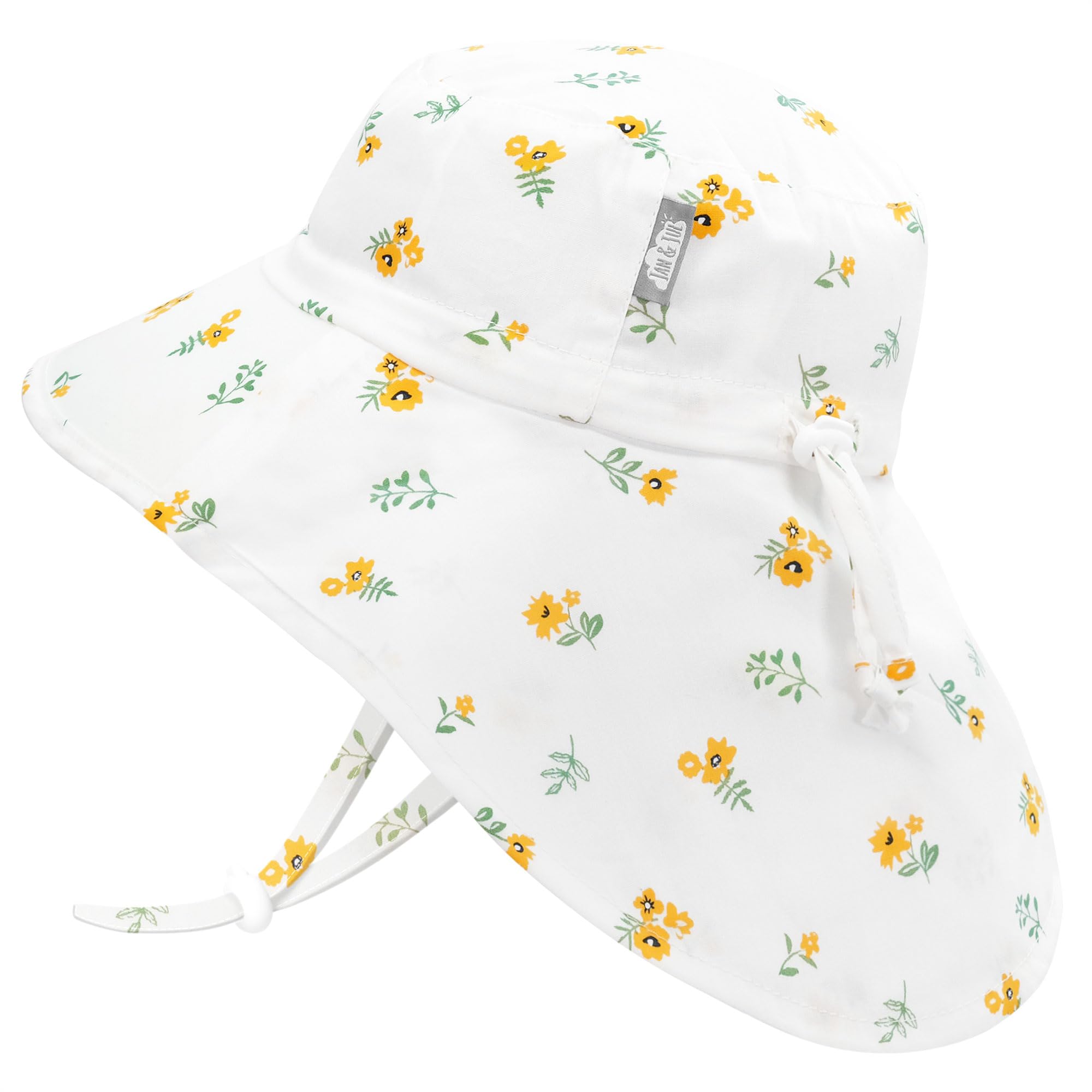 JAN & JUL Xplorer Large Brim Sun-Hat for Toddler Girls (M: 6-24 Months, Yellow Flower)