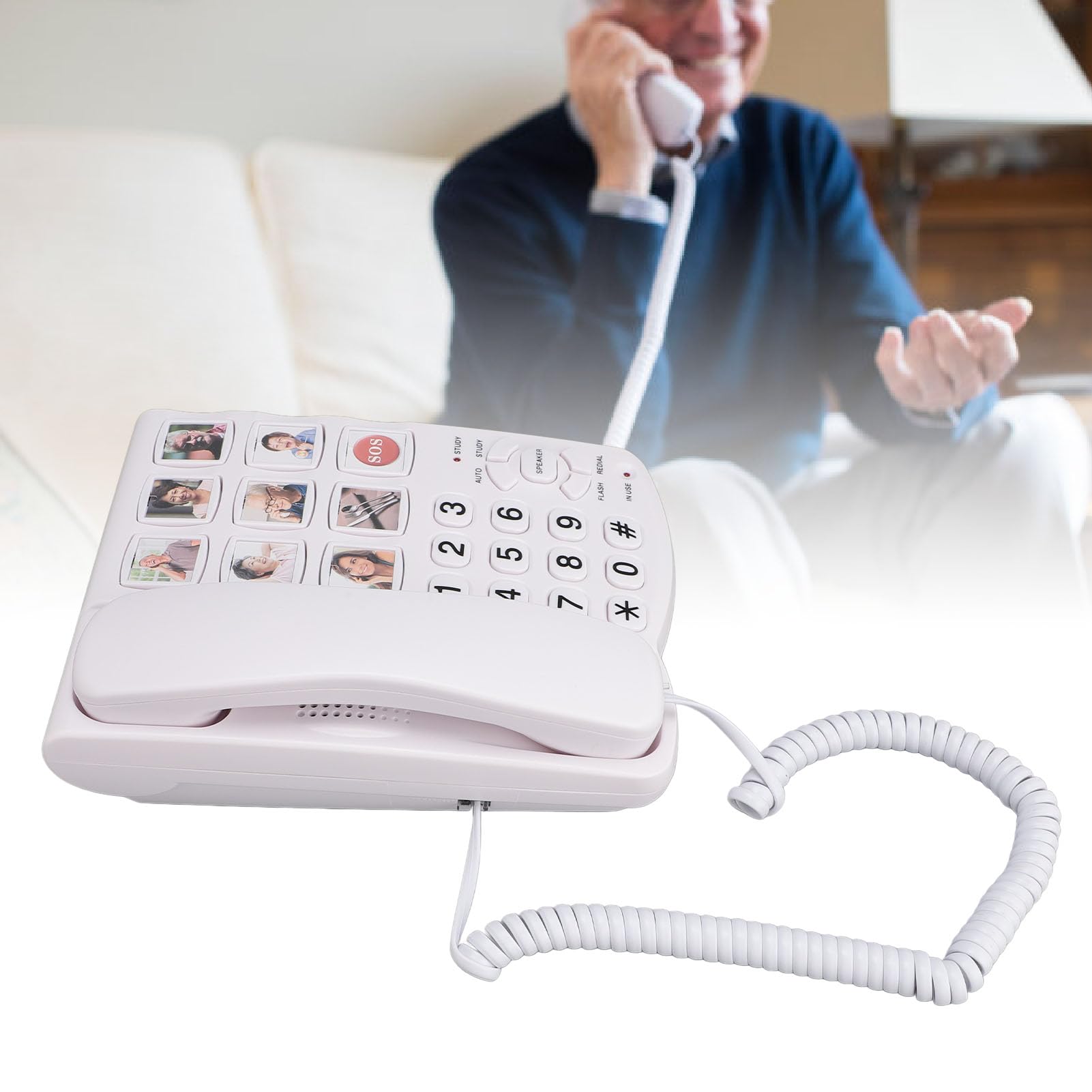 Yctze Big Button Telefono per Anziani con Composizione SOS, Pulsanti di Immagine, Volume e Funzione Senza Mani - Ideale per Ipovedenti