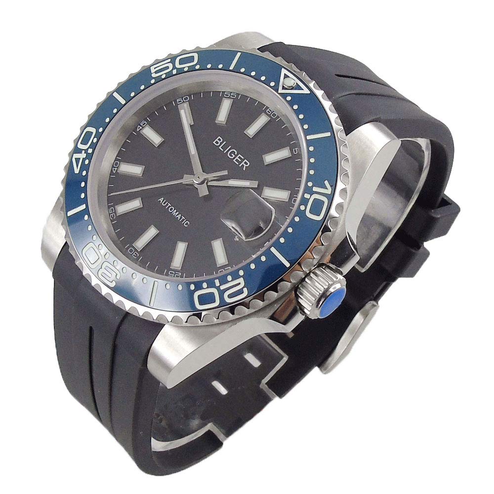Bliger40mm Black Dial Blue Rotating Bezel Sapphire Luminous Marks Miyota 8215 Automatic Movement Men's Watch (BLIGER Logo Dial)