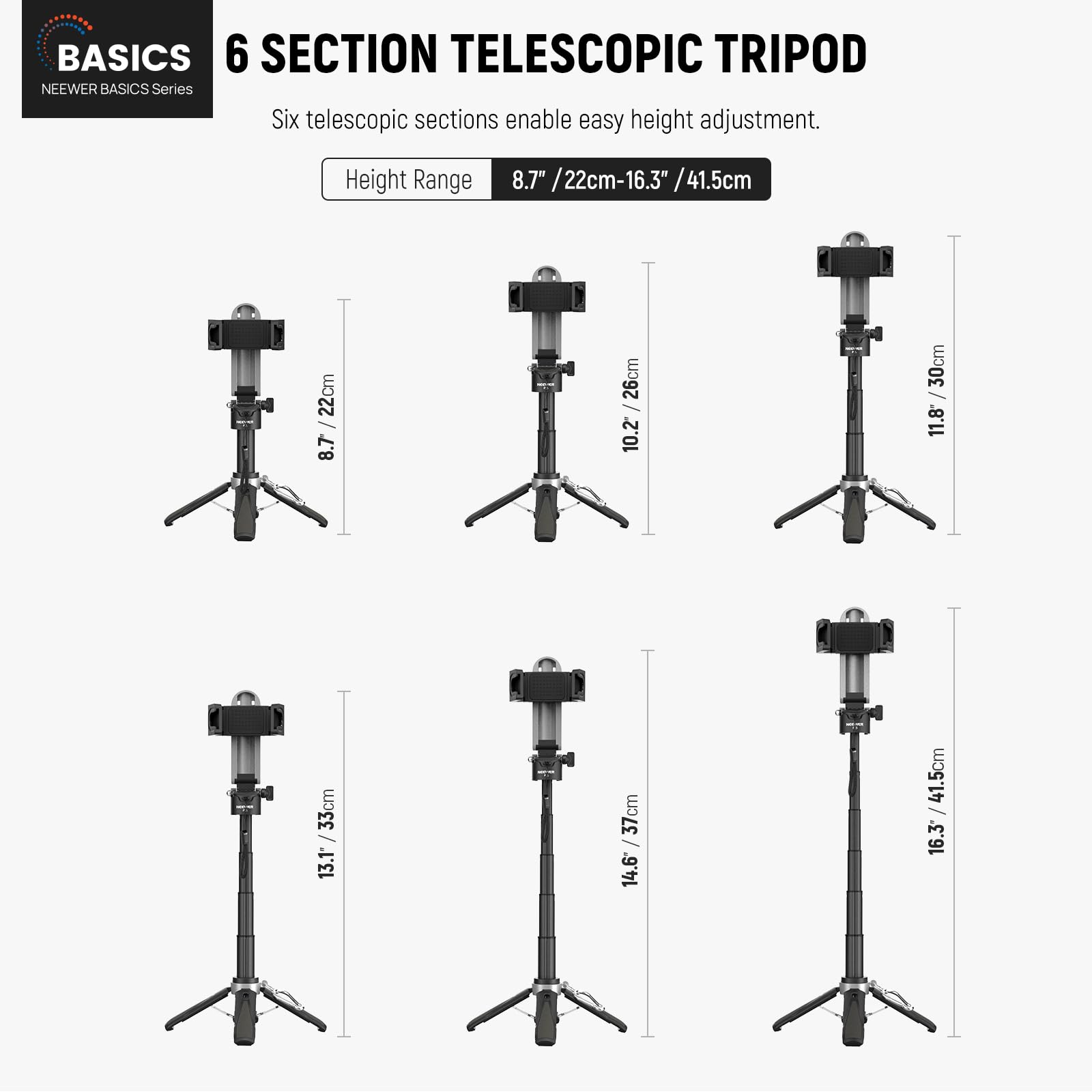 NEEWER Treppiede Selfie Stick per iPhone, Mini Cavalletto da Tavolo da Viaggio 360° Leggero Pieghevole con Portatelefono Cold Shoe per Video Vlog Streaming, Otturatore Remoto e Panno Pulizia, P15 Nero