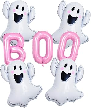 Halloween Balloons Decorations Set Pink BOO Ballons Mylar Balloon for Birthday Baby Shower Halloween Party Decor